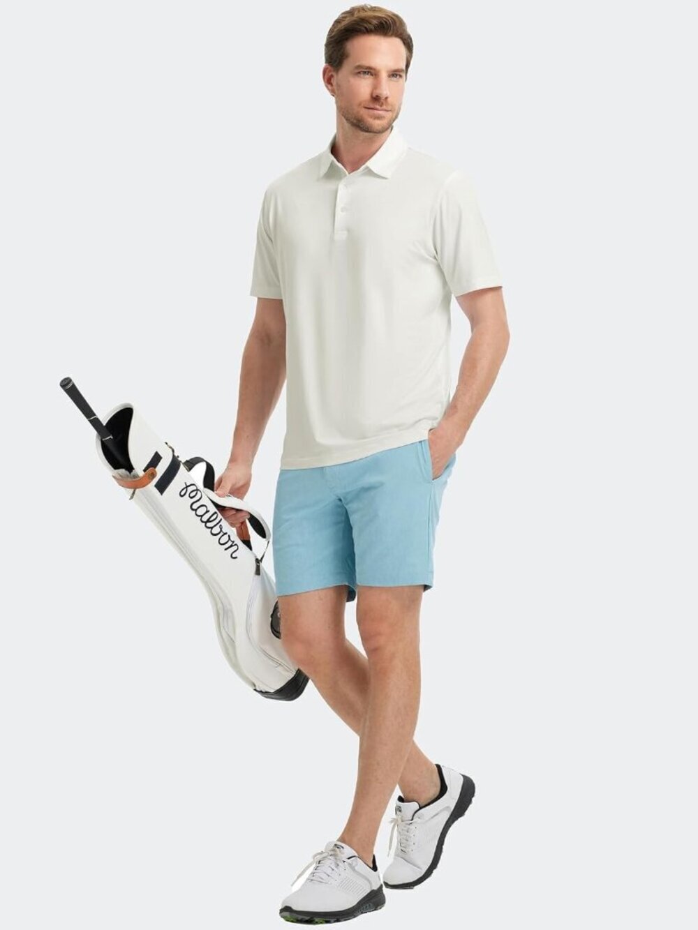 Men B- Cream Dry Fit Polo Shirt Color Block Chest Print Moisture Wick - Picture 5 of 6